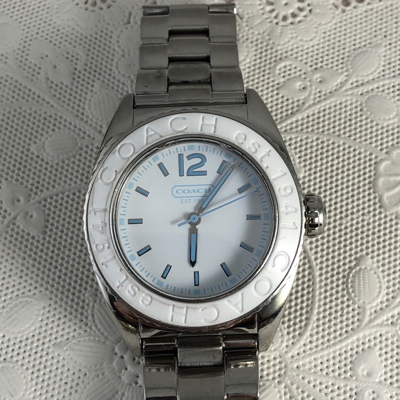 Coach Stainless Steel White w/Blue Accents Watch - Picture 6 of 9